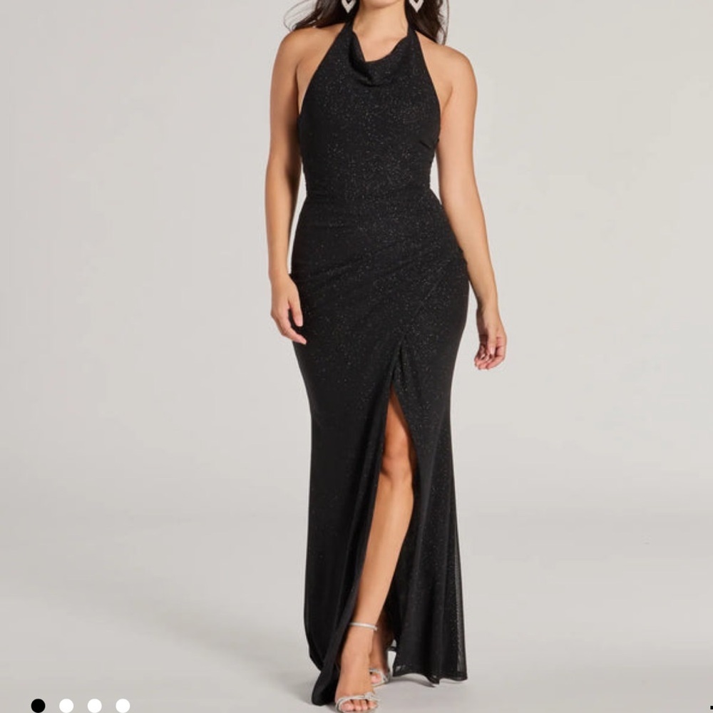 Isabelle Halter Cutout Glitter Slim Formal Dress